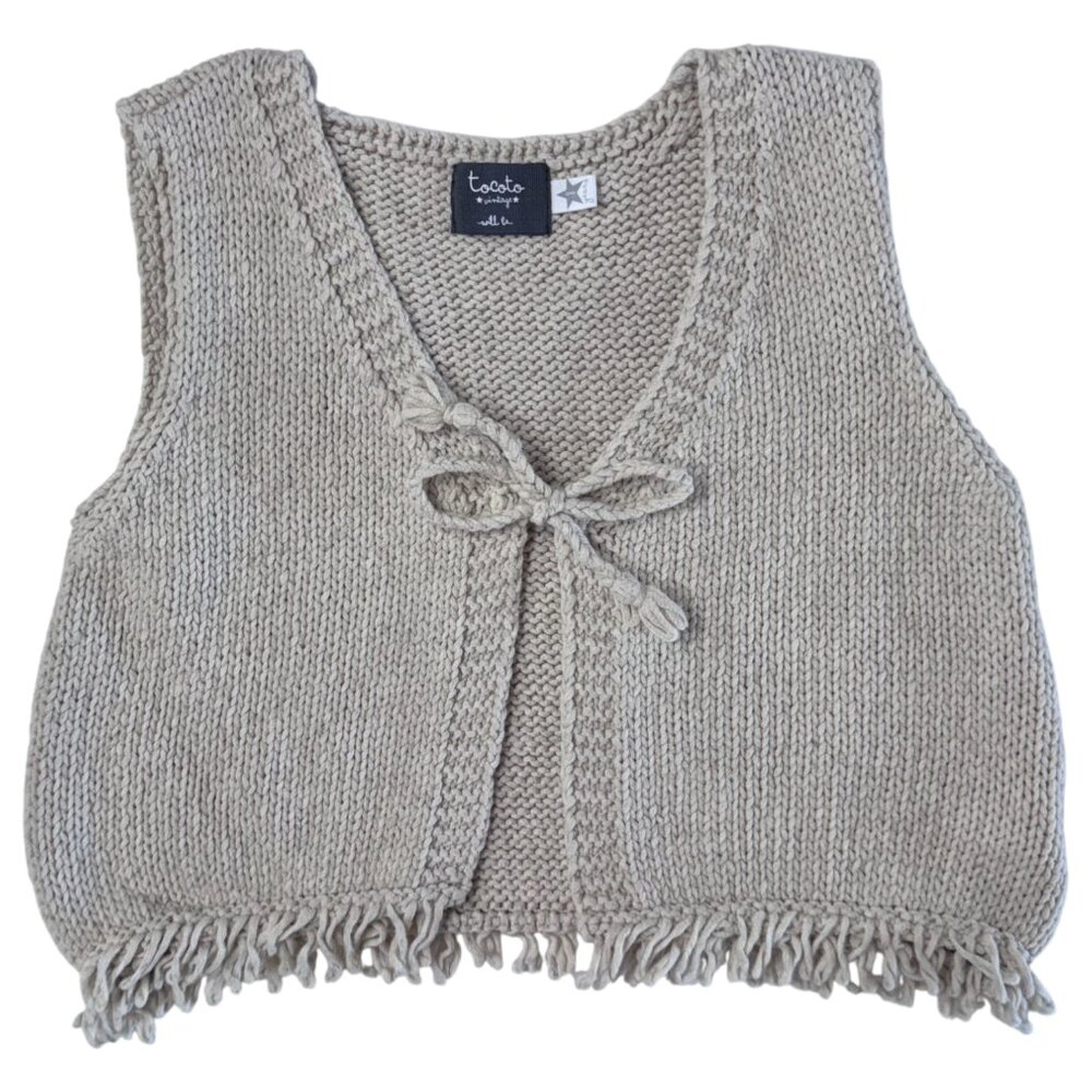 TOCOTO VINTAGE - KNIT SLEEVELES VEST - BEIGE - COTTON/LINEN - NEW NO TAG